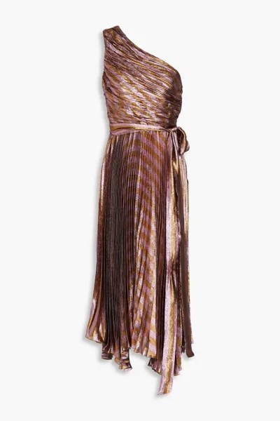 Платье миди Lamé со складками на одно плечо из смесового шелка Maria Lucia Hohan, розовое золото