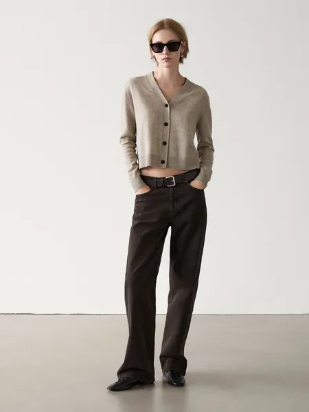 Кардиган из шерсти и кашемира с V-образным вырезом Massimo Dutti, коричневый