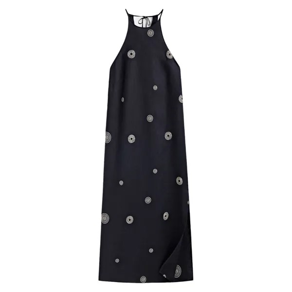 Платье Massimo Dutti Linen Halter With Contrast Embroidery, черный