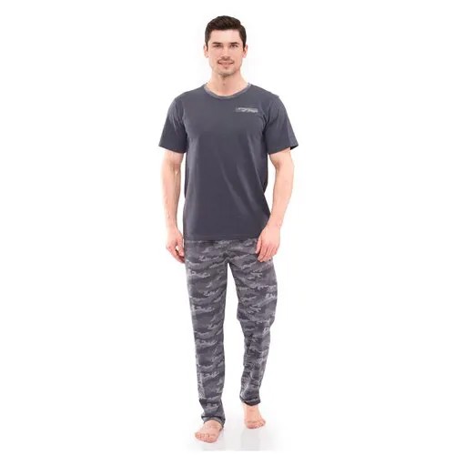 Пижама N.O.A., футболка, брюки, без карманов, размер 48, серый
