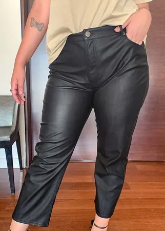 Черные брюки из искусственной кожи ASOS DESIGN Curve-Черный цвет