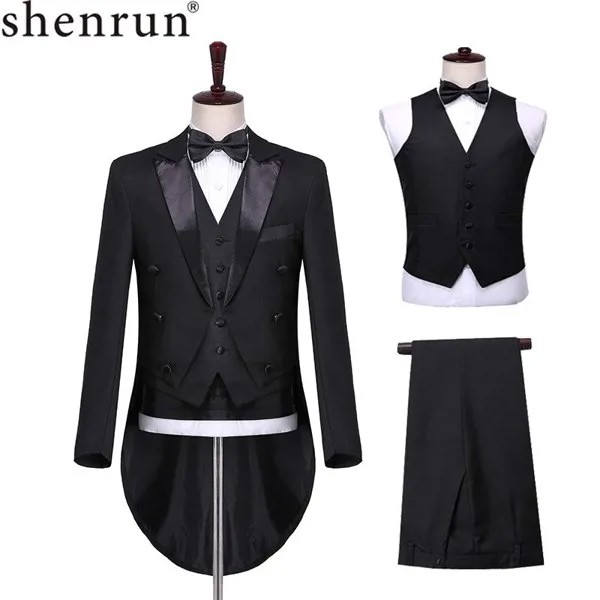 Shenrun мужской классический фрак из 3 предметов, черный, белый свадебный смокинг, костюм жениха, деловые вечерние платья для выпускного вечера,...