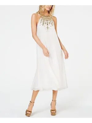 RACHEL ZOE Женское белое вечернее платье миди без рукавов с украшением и лямкой на шее 6