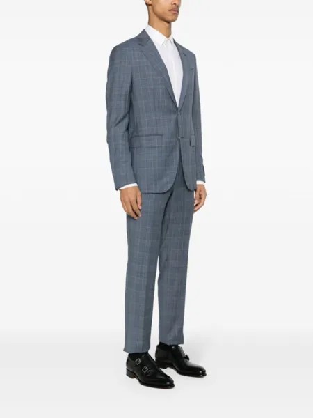 Клетчатый костюм с однобортным пиджаком Zegna, синий