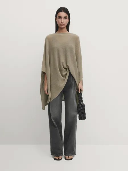 Длинная трикотажная накидка из смесового хлопка Massimo Dutti, зеленый