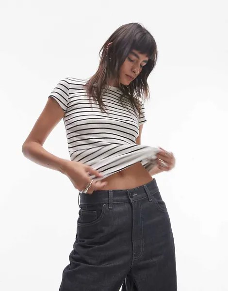 Topshop – Удлиненная футболка в полоску цвета экрю