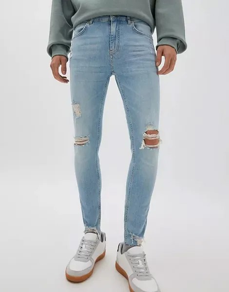 Джинсы Pull&Bear скинни премиум класса, светло-голубой
