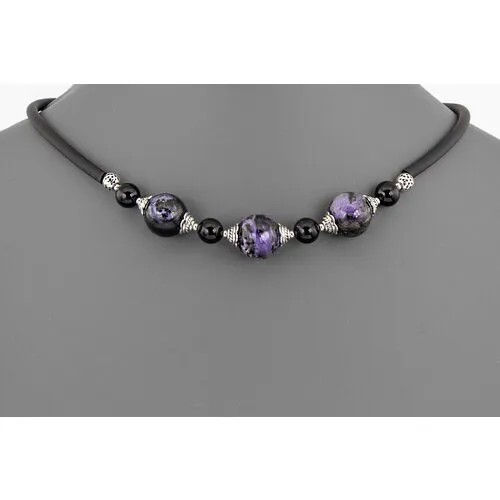 Бусы Minera, агат, оникс, чароит, длина 42 см