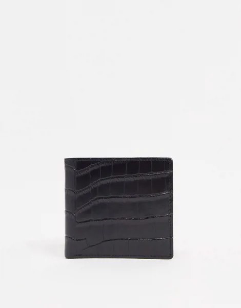 Кожаный бумажник с фактурой крокодиловой кожи Gianni Feraud-Черный цвет