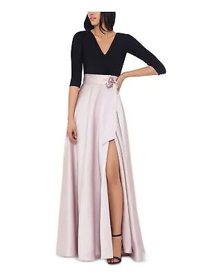 XSCAPE Женское розовое вечернее платье полной длины с рукавом 3/4 и V-образным вырезом + расклешенное платье 8