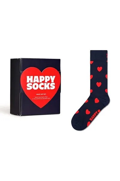 Носки с сердечками в подарочной упаковке Happy Socks, темно-синий