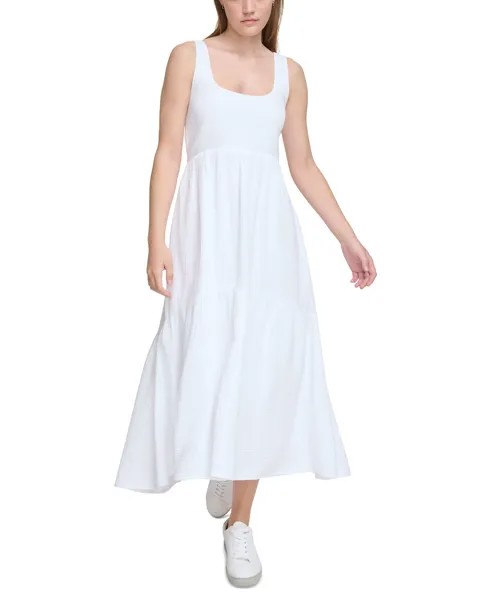 Женское многоярусное платье-майка со сборками на спине Calvin Klein Jeans, белый