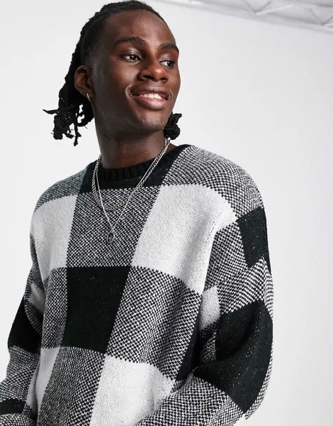 Пушистый вязаный oversized-джемпер в черно-белую клетку ASOS DESIGN-Разноцветный