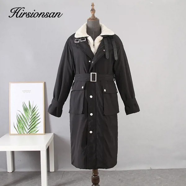 Hirsionsan, имитация двух элегантных женских длинных курток в винтажном стиле, цвета хаки, для офисных леди, на шнуровке, утепленные парки, высоко...