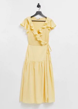 Желтое платье миди с присборенным лифом и запахом ASOS DESIGN-Желтый