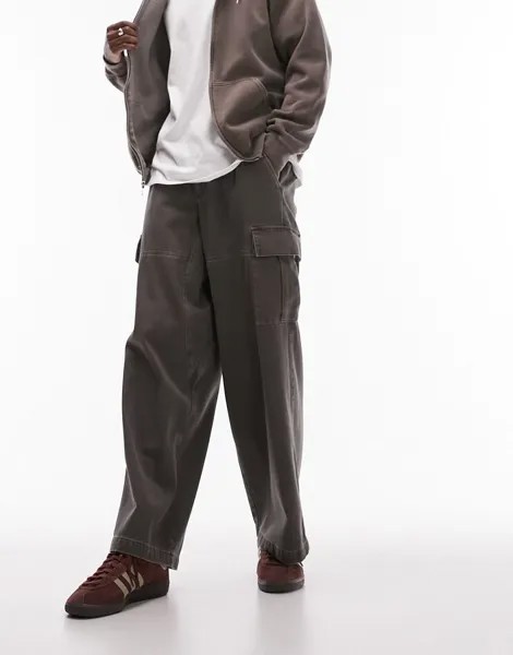 Широкие брюки карго цвета хаки Topman