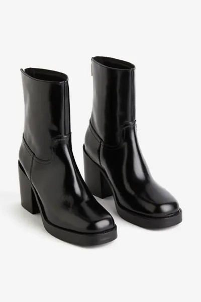 Кожаные ботинки на массивном каблуке H&M, черный