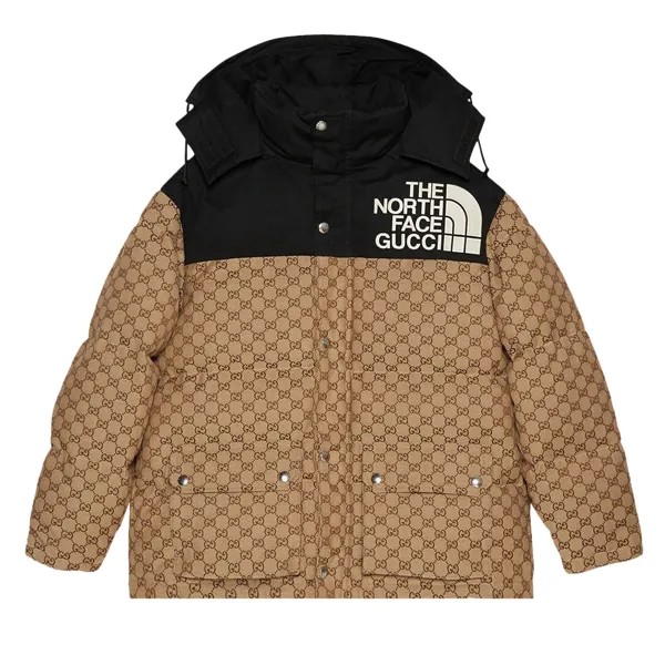 Пуховик Gucci x The North Face GG Monogram, цвет Бежевый/черный/черный