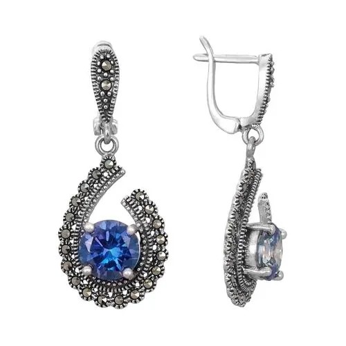 Серьги Серена-Сильвер, серебро, 925 проба, ситалл, танзанит, марказит, синий