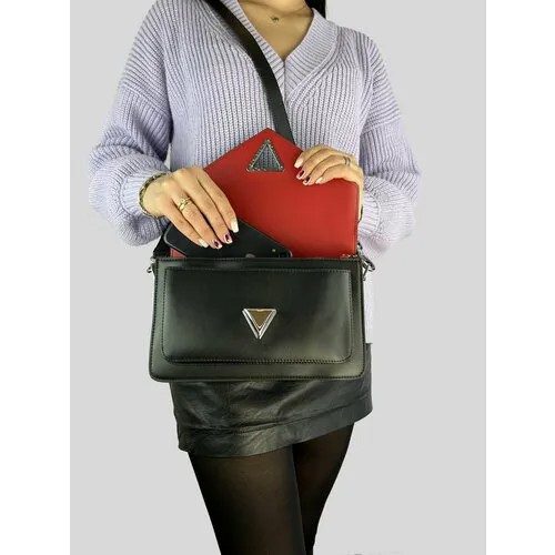 Сумка тоут Polina & Eiterou 858-BLK-0022-25/2, фактура матовая, черный, красный