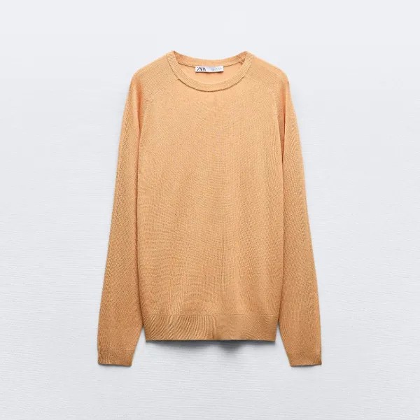 Свитер Zara Plain Fine Knit With Metallic Thread, светло-оранжевый