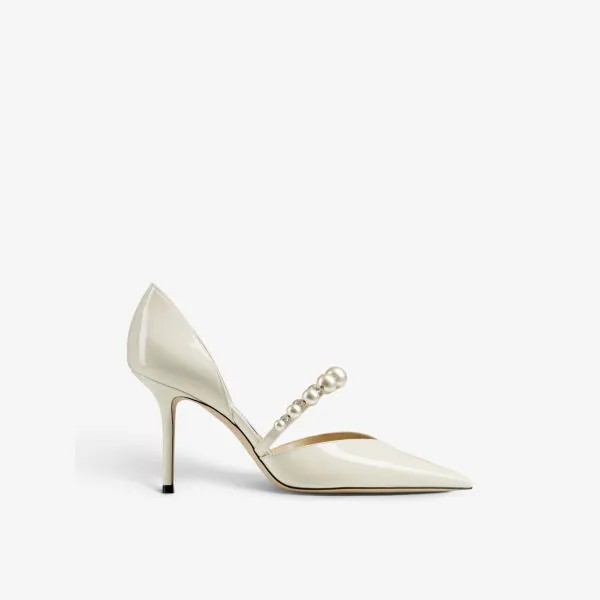 Туфли Aurelie 85 из лакированной кожи, украшенные жемчугом Jimmy Choo, белый