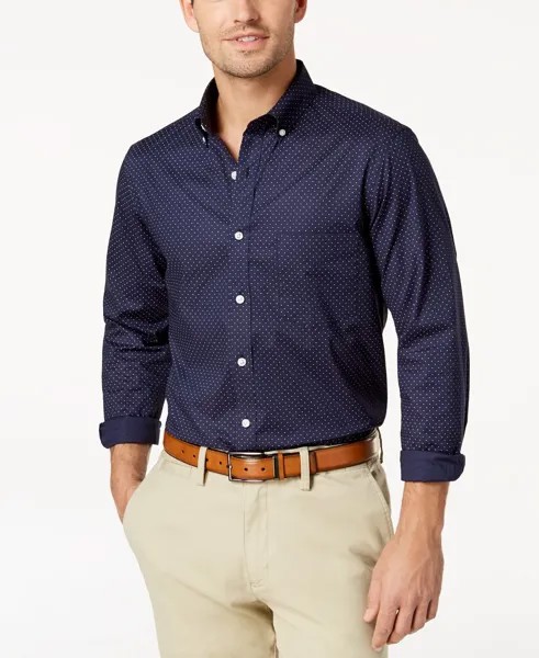 Мужская рубашка из стрейч-хлопка с принтом в мелкий горошек, созданная для macy's Club Room, темно-синий