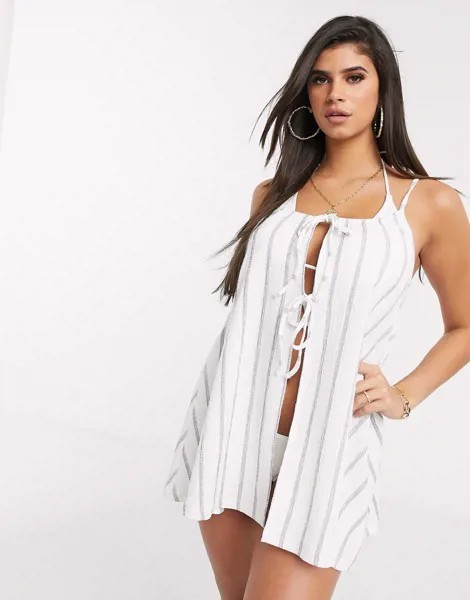 Фактурная пляжная накидка в полоску с завязками ASOS DESIGN-Мульти