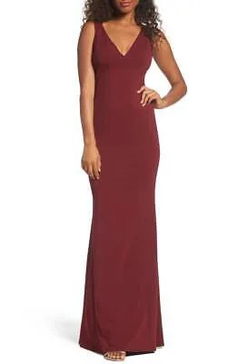 KATIE MAY Bordeaux Mischka Красное платье-раструб из эластичного крепа с V-образным вырезом сзади 16