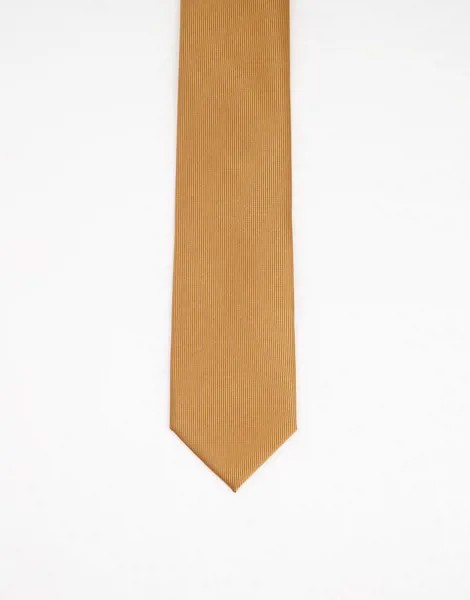 Однотонный атласный галстук горчичного цвета Gianni Feraud-Желтый