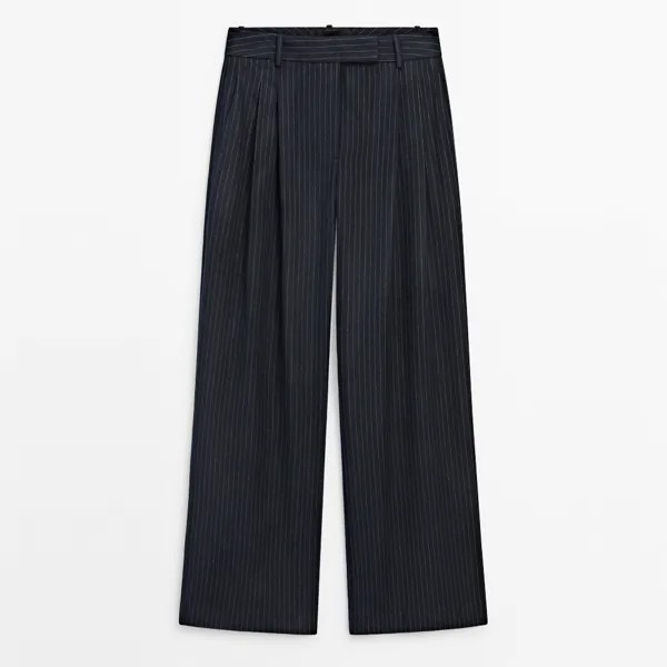 Брюки Massimo Dutti Darted Pinstriped Smart - Studio, темно-синий