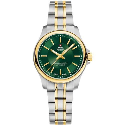 Наручные часы SWISS MILITARY BY CHRONO Chrono Женские швейцарские сверхточные SM30201.32 с гарантией, зеленый, золотой
