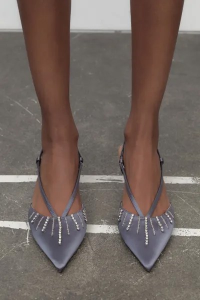 Туфли на каблуке со стразами ZARA, синий