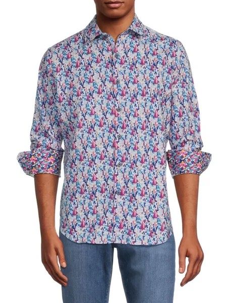Спортивная рубашка из льняной смеси Butcher Robert Graham, цвет Blue Multi