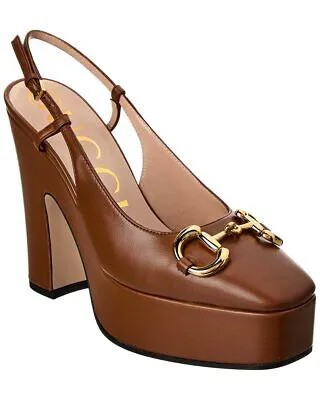 Женские кожаные туфли на платформе Gucci Horsebit с ремешком на пятке