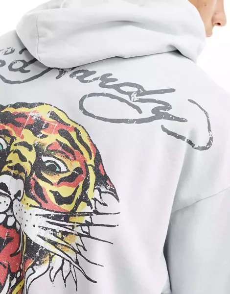 Толстовка оверсайз Ed Hardy с тигровым принтом на спине