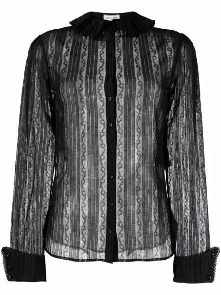 Saint Laurent кружевная рубашка с оборками, черный