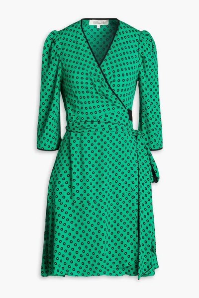 Платье мини из крепа с принтом и запахом Diane Von Furstenberg, зеленый