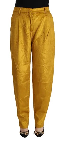 MAURO GRIFONI Брюки золотистого цвета, хлопковый вельвет, зауженная высокая талия IT44/US10/L Рекомендуемая розничная цена 400 долларов США
