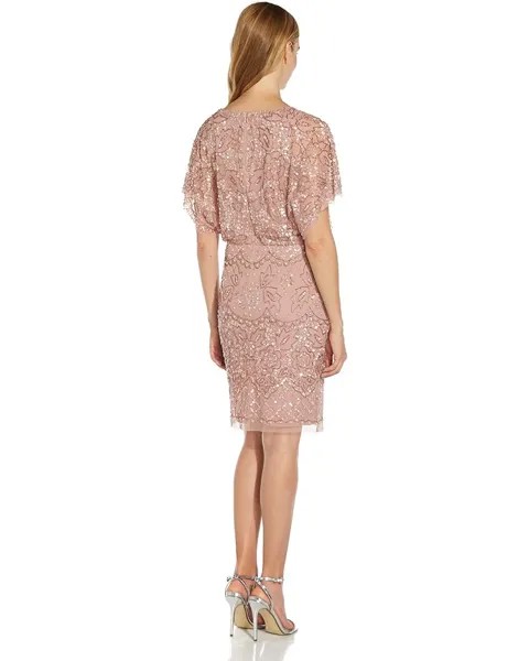 Платье Adrianna Papell Flutter Sleeve Beaded Cocktail Dress, цвет Candied Ginger
