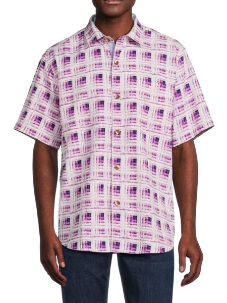 Рубашка из смесового шелка в клетку Echo Beach Tommy Bahama, цвет Hot Viola