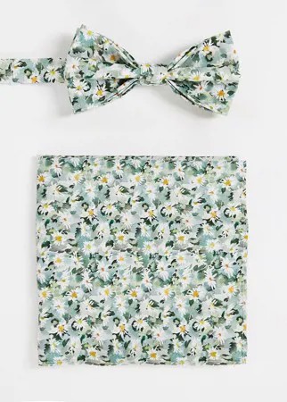 Галстук-бабочка и платок с цветочным принтом либерти Gianni Feraud-Зеленый цвет