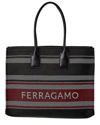 Большая женская сумка-тоут с кожаной отделкой Ferragamo Signature, черная