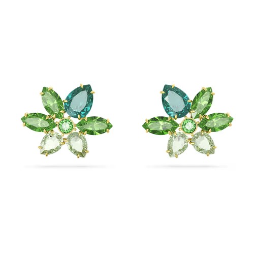 Серьги пусеты SWAROVSKI, кристаллы Swarovski, размер 20 мм, зеленый, золотой