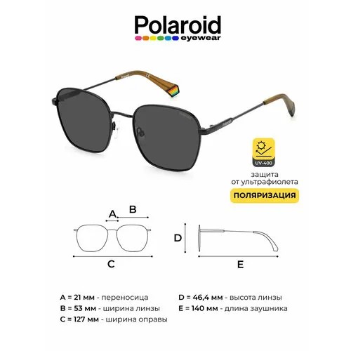Солнцезащитные очки Polaroid PLD 6170/S 807 M9 53, черный, серый