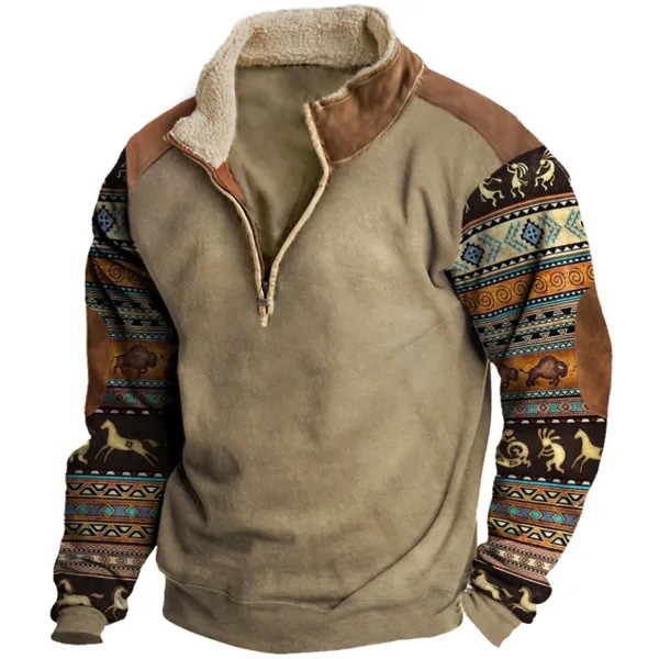 Мужской пуловер с контрастным воротником-стойкой и застежкой-молнией в стиле ретро в стиле ретро