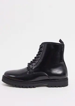 Черные кожаные ботинки на массивной подошве со шнуровкой Silver Street-Черный