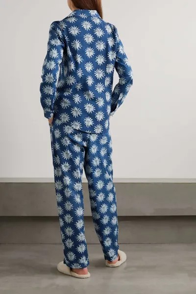 DESMOND & DEMPSEY + NET SUSTAIN + Пижамный комплект из органического хлопка и вуали с принтом Ōshadi, индиго