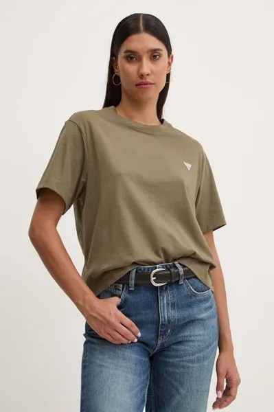 Хлопковая футболка Guess Jeans, зеленый