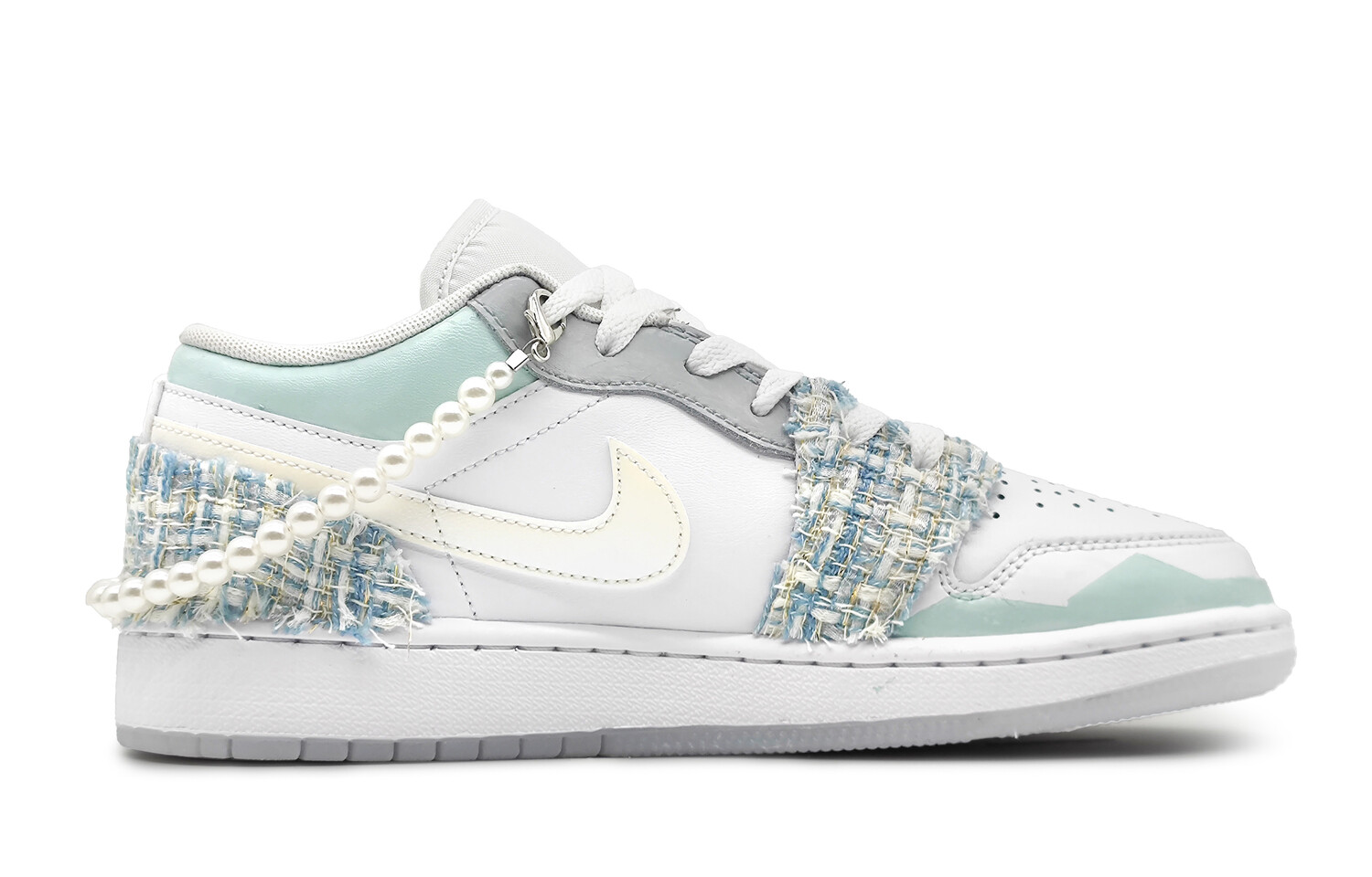 Кроссовки Air Jordan 1 Vintage Basketball Shoes Women's Low-top White, синий/белый